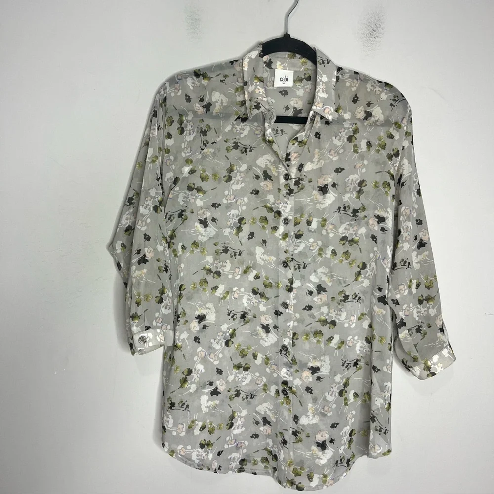 CABI Matinee Sheer 3/4 Sleeve Blouse Floral Gray #5204, size XS - Picture 3 of 12